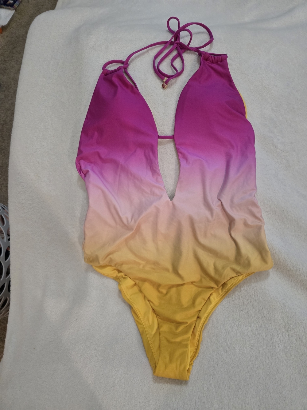 Victoria's Secret Girls Ombre Pink to Yellow Halter One-Piece Swimsuit - Picture 2 of 4